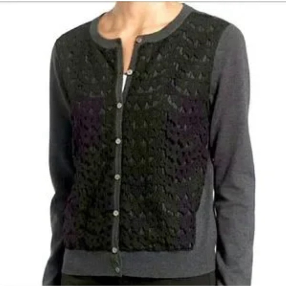 Vince Camuto gray & black lace cardigan coquette girl , dark academia , classic - Picture 2 of 9